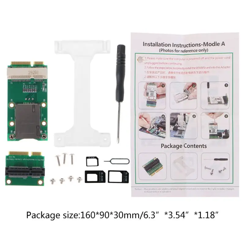 

Mini PCI-E to SIM Adapter with SIM Card Slot Vertical Installation for 3G/4G WWAN LTE GPS Wireless Card