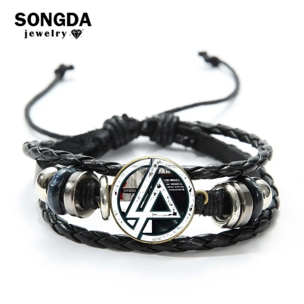 SONGDA классическая рок-группа Linkin Park кожаный браслет Честер Беннингтон арт Круглое Стеклянное изображение браслет из деревянных бусин панк-браслет