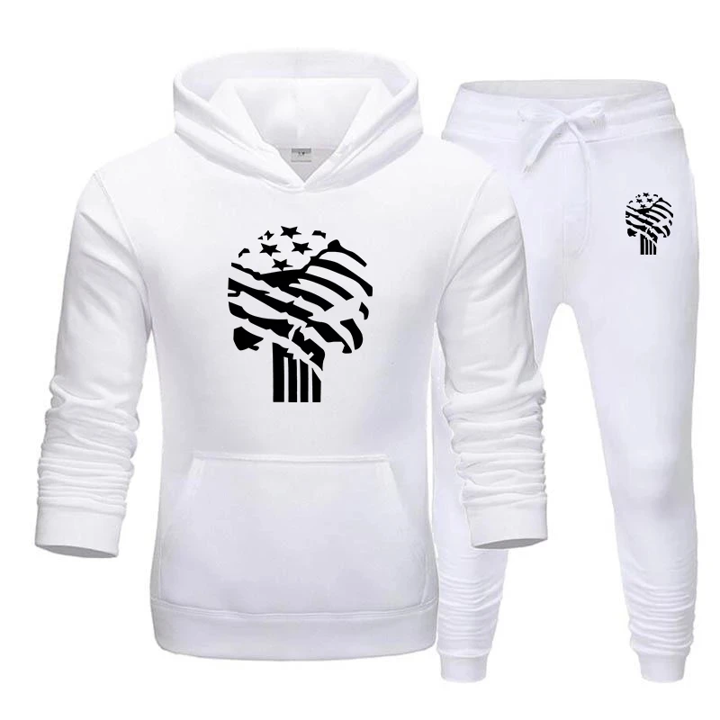 

2020 New Men Sets Fashion Sporting Suit Sweatshirt +sweatpants Mens Clothing 2 Pieces Sets Slim Tracksuit Print Brand Skull