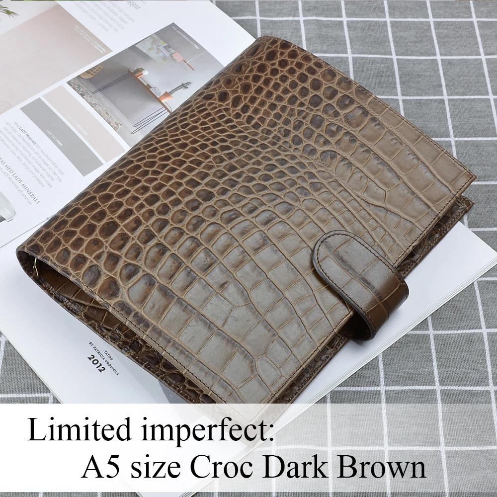 Croc DarkBrown A5 Ограниченная серия неидеальных колец из натуральной кожи, записная книжка А5, А6, личная папка, журнал органайзера, журнал для зарисовок, планировщик - Цвет: Croc DarkBrown A5