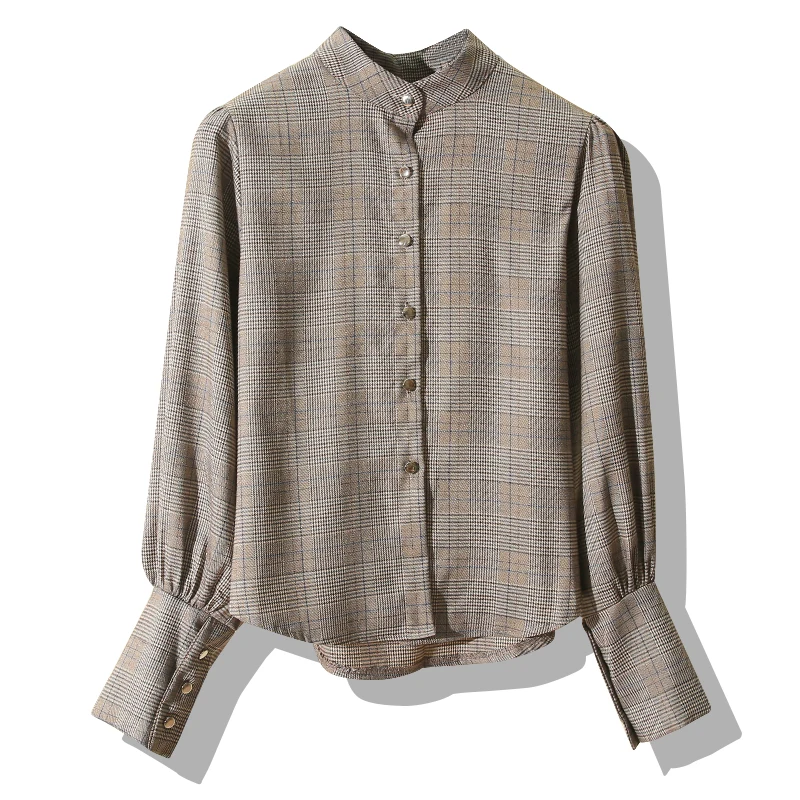 

New Spring Elegant Women's Back Bow Blouses Fashion Lattice Blouse Tops Office Lady Lantern Long Sleeve Casual Women Shirts