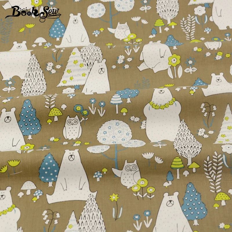 100% хлопок коричневый саржевая ткань мультяшный животный дизайн материал швейный
