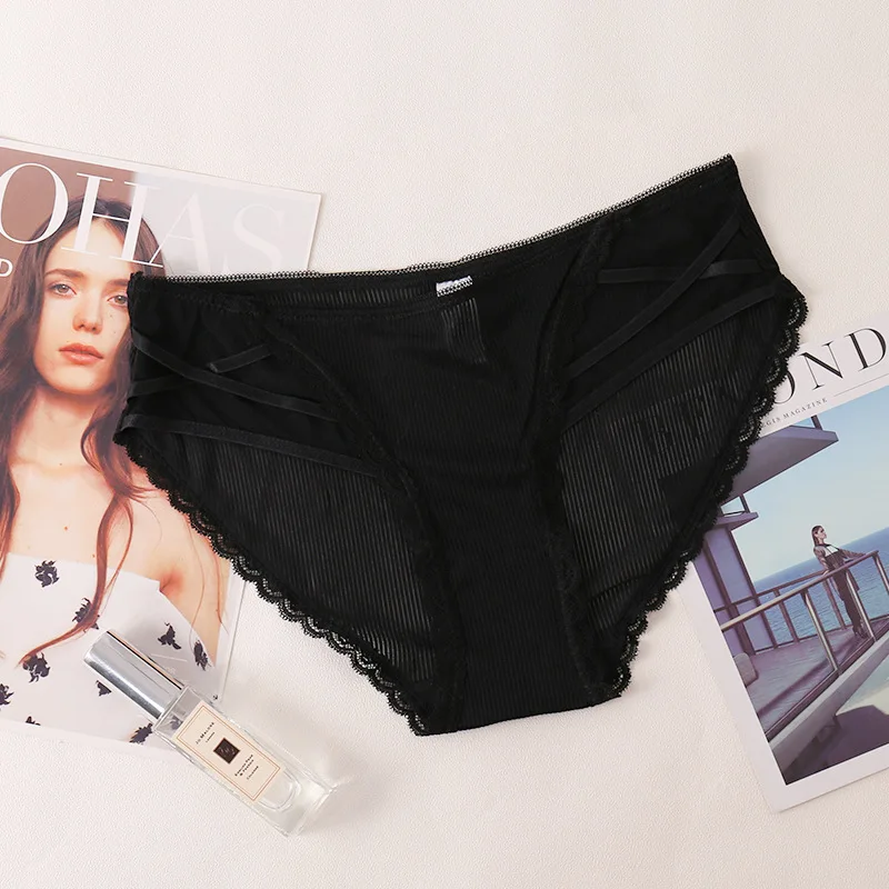 Женское нижнее белье из ледяного шелка Бесшовные дышащие кружевные трусики с