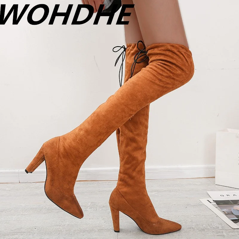 WOHDHE Women Long Boots Winter Warm New So Classic Pumps High Thin Heel Shoes Pointed Toe Red Bottom Ladies | Обувь