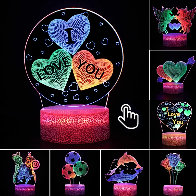 Ночсветильник светодиодный в форме сердца с 3D иллюзией 3 вида цветов | Освещение