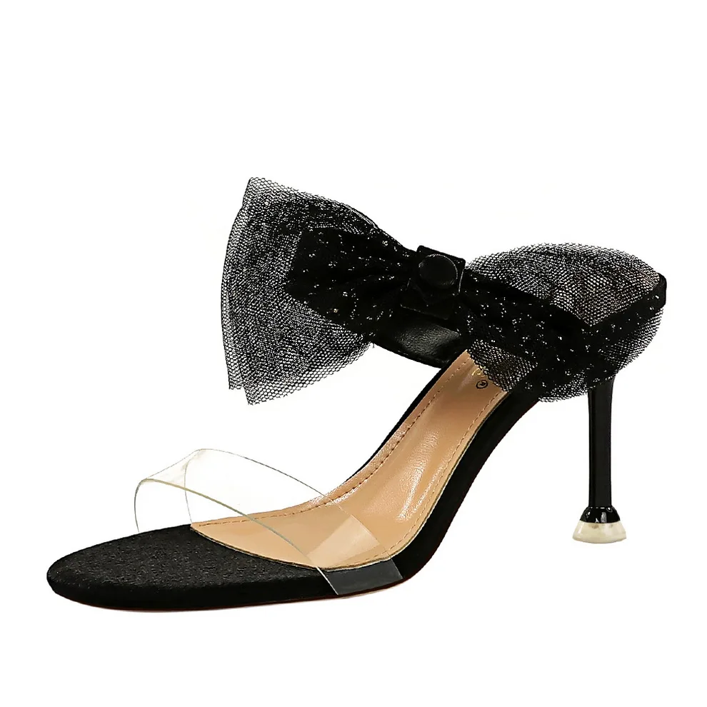 

women slippers high heels Butterfly-knot Thin Heels Silk women sandals zapatos de mujer