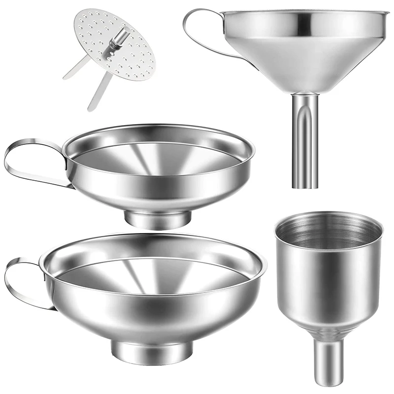 New 4 Pack Stainless Steel Kitchen Funnel Is Suitable for Glass Bottle Seasoning Jar for Transferring Liquid