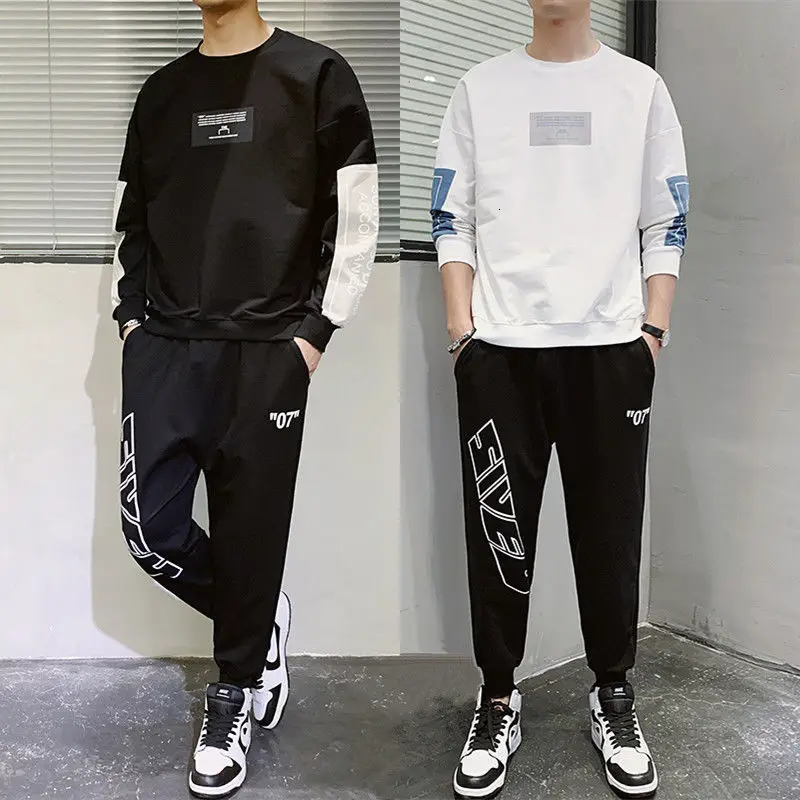 

2021 spring New suit men's wear Korean leisure two piece sweatsuit round neck sports long sleeve handsome Free shipping