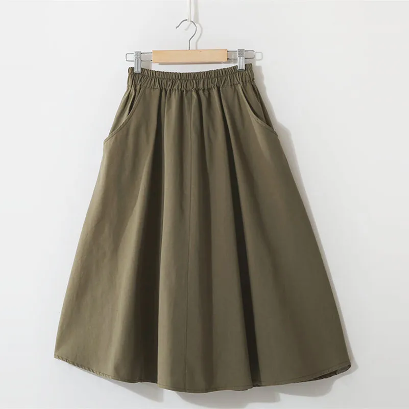 Юбка женская хлопковая средней длины однотонная простая юбка с эластичной