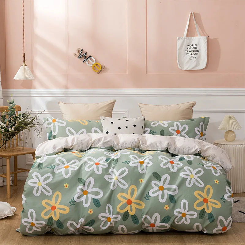 

New Bedroom Four-piece Bed Linen Winter Thick Boutique Cotton Floral Quilt Cover Fashion Simple Family Hotel Bedding Set