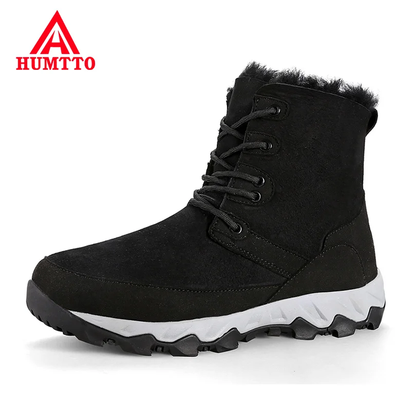 HUMTTO Genuine Leather Trekking Boots for Mens Outdoor Waterproof Windproof Men Hiking Boots Winter Plus Velvet Warm Sport Shoes
