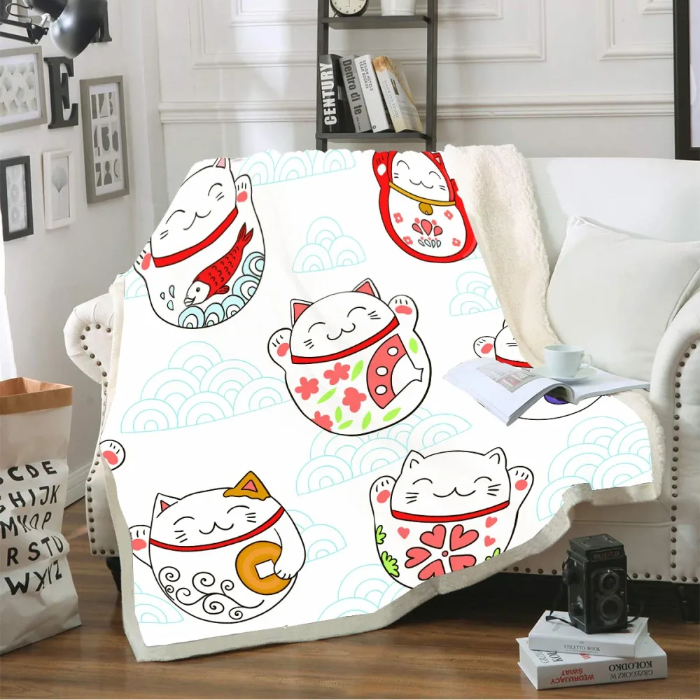 Одеяло с 3D принтом Good Lucky Smile Cat Флисовое одеяло из шерпы для детей мальчиков и
