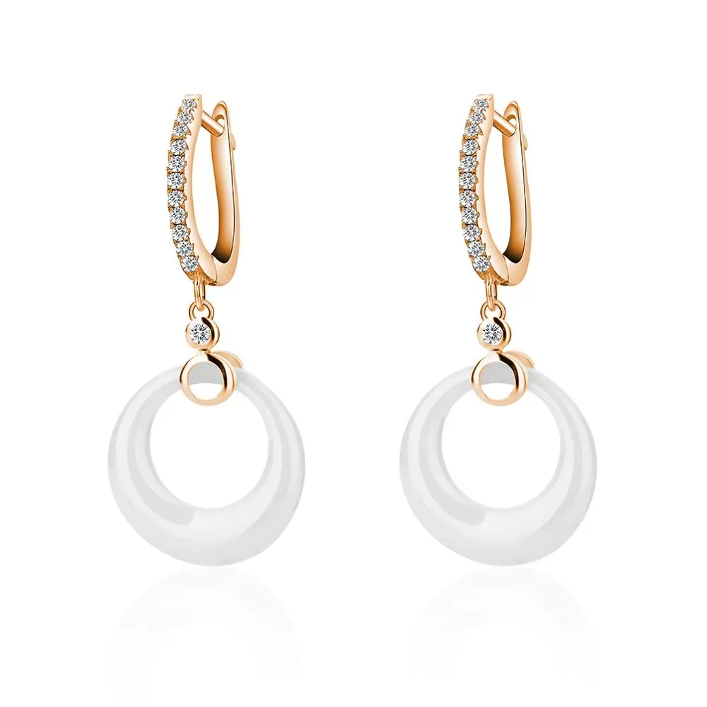 gold and white C HanCheng новые модные серебряные Висячие Длинные круглые керамические циркониевые серьги-капли с драгоценным камнем для женщин ювелирные изделия brincos bijoux - Окраска металла: gold and white C