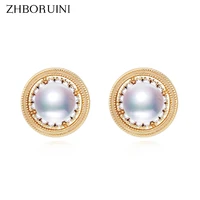 zhboruini 14k gold plating retro round pearl earrings for women stud earring real natural freshwater pearl wedding jewelry gift