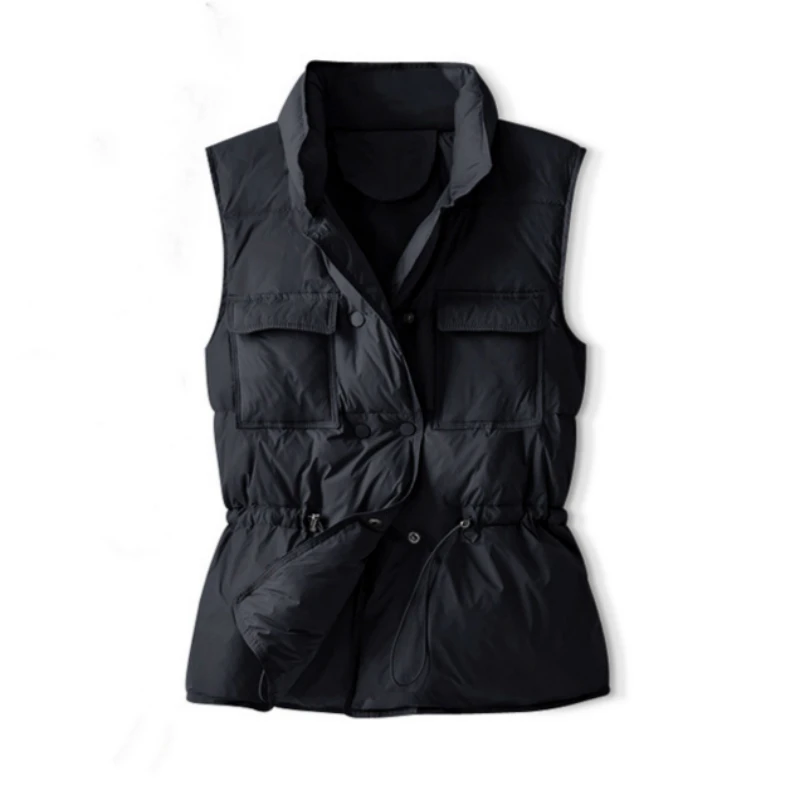 

Women Down Vest Sleeveless Jacket Warm White Duck Down Jacket Plus Size White Black Fashion Autumn Winter Waistcoat