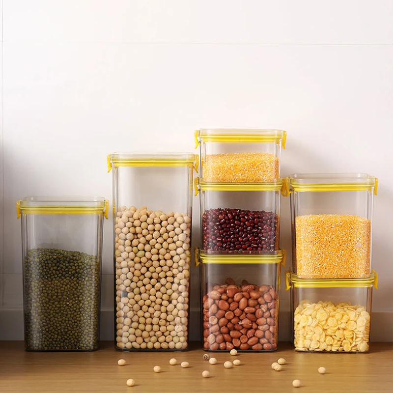 

1-9pcs Transparent Sealed Storage Box Kitchen Food Grain Containers Square Sealed Jar Nut Snack Storage Tank Airtight Pantry