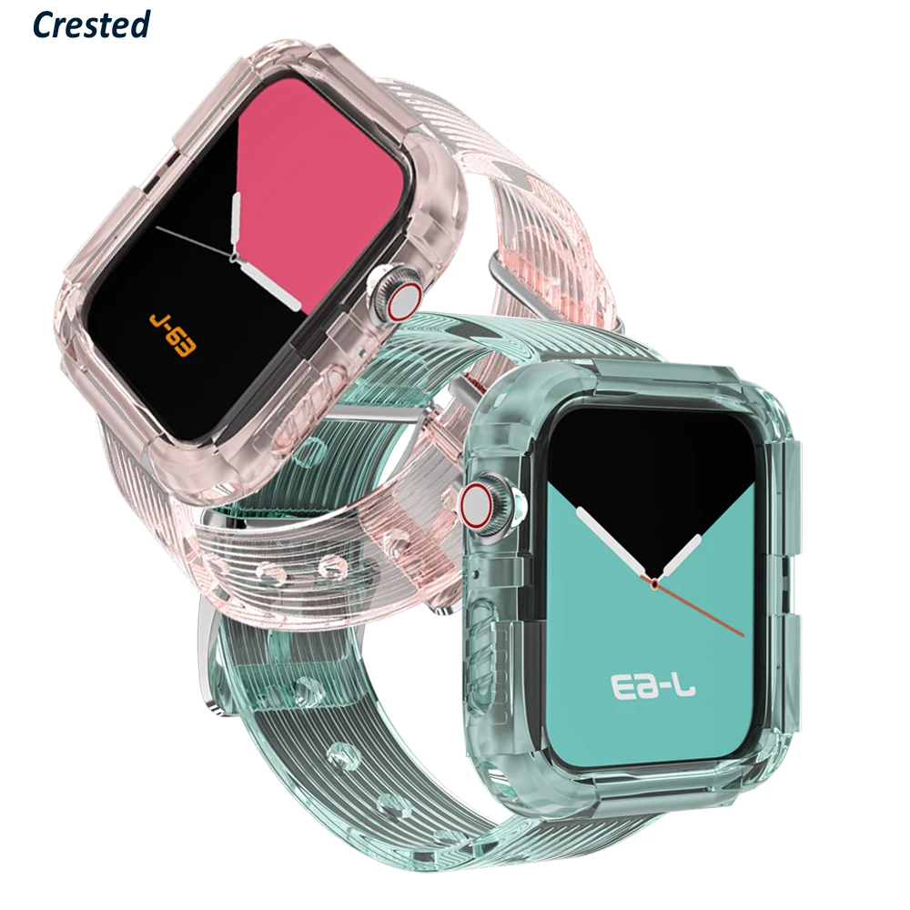 

Case+Strap for Apple Watch Band 42mm 38mm Accessories Soft Transparent Silicone Bracelet band iWatch serie 6 se 5 4 3 44mm 40mm