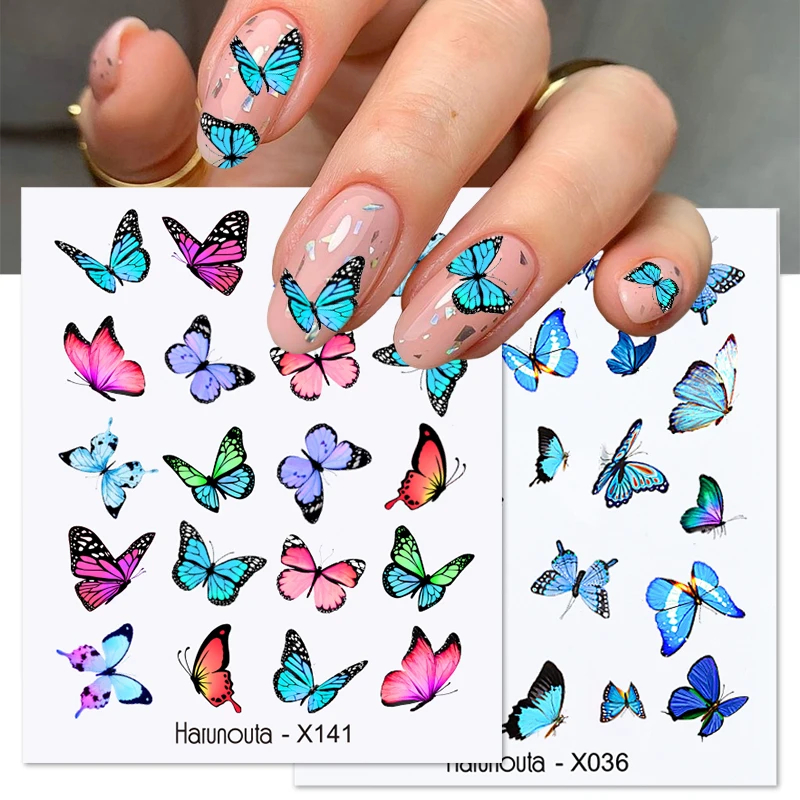 Наклейки Harunouta с бабочками для ногтей акварельные наклейки синие цветы слайдеры