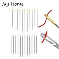 12pcs self threading needles stainless steel hand sewing needles opening stitching embroidery needles diy repair sewing tools