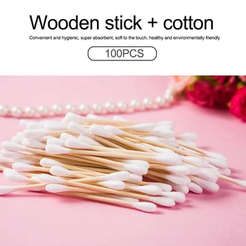 100pcs/set Double Head Cotton Stick +Treatment Cotton Wood Stick Swab Disposable Cotton Swab Ear Cleaning First Aid Kit