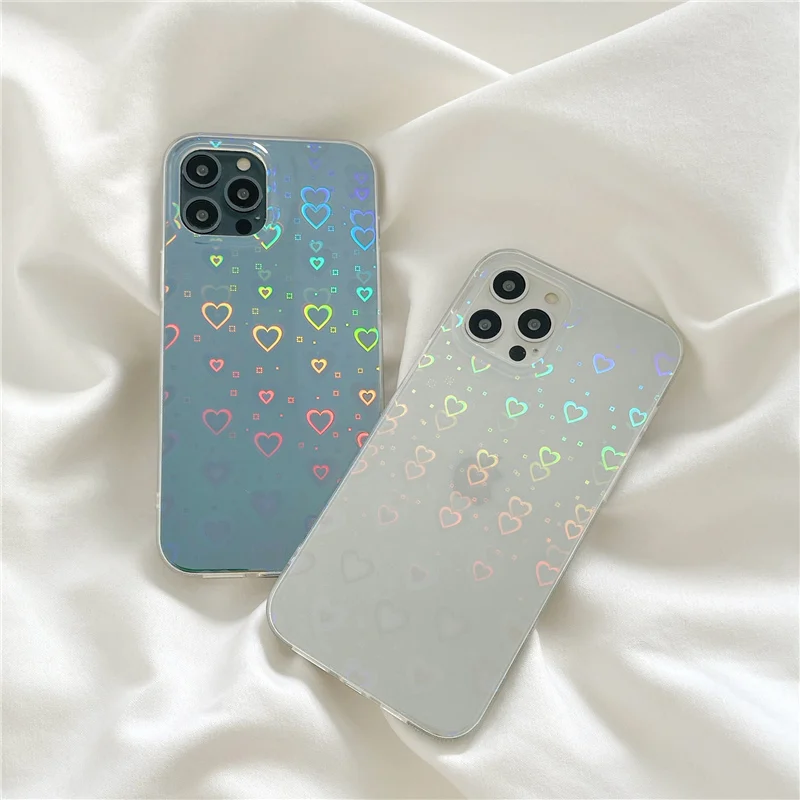 Прозрачный блестящий чехол с лазерным сердцем для iphone 11 11Pro Max 12 Pro X XR XS SE2020 7 8 Plus