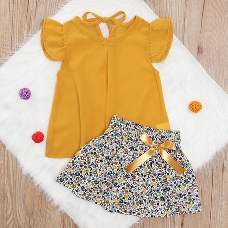 Милые детские комплекты из 2 предметов шифоновый топ без рукавов для девочек