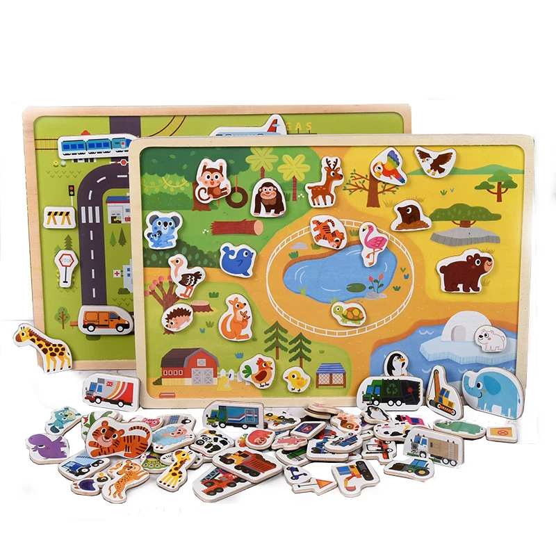 Деревянный пазл для детей игрушки мальчиков Мультяшные животные/трафик раннего