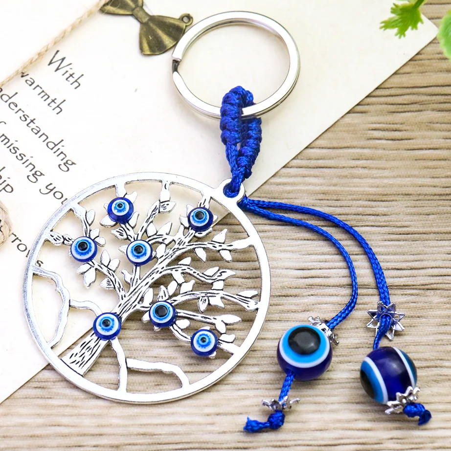 

Turkish Blue Eyes Jewelry Evil Eye Tree of Life Key Ring Tree of Wisdom Key Chain Bag Pendant Decoration Lucky Gift