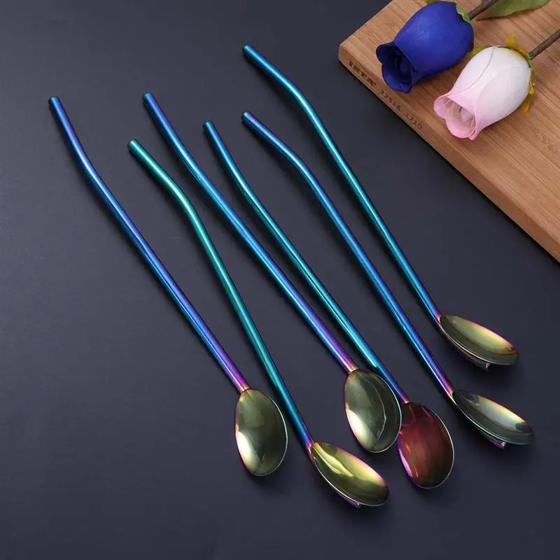 4 шт. креативная ложка для смешивания прочная соломинки из нержавеющей стали