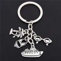 1pcs silver plated ocean resort style swimwear and goggles charms keyring coconut tree cruise ship keychain travel gift jewelry