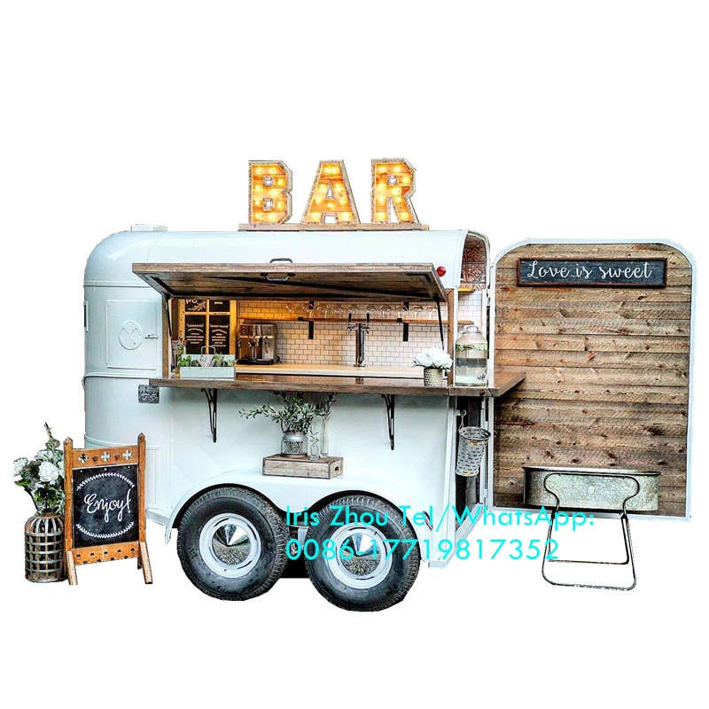 

Еда грузовик с прицепом Винтаж мобильный Кухня фургон для лошадей для винного бара для хот-догов мороженое Кофе тележка для продажи