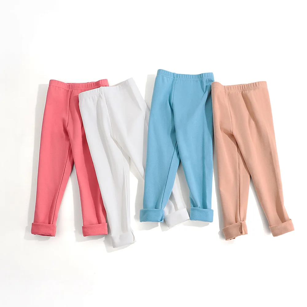 

Girls' Pants Kids Warm Leggings 2021 Autumn Winter Boys Cotton Trousers 2-12 Years Children Clothes Solid Color Elastic
