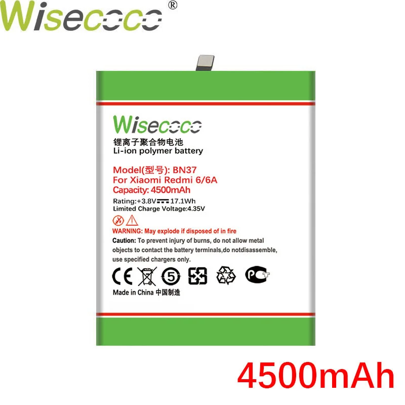 Аккумулятор Wisecoco BN37 на 4500 мА · ч для Xiaomi Redmi 6 6A Высококачественная замена и номер