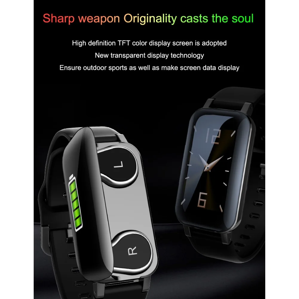 

IWO PRO T89PRO 1.14inch Bluetooth Heart Rate Monitor Sports Smart Bracelet Pedometer with Bluetooth Earphones Waterproof