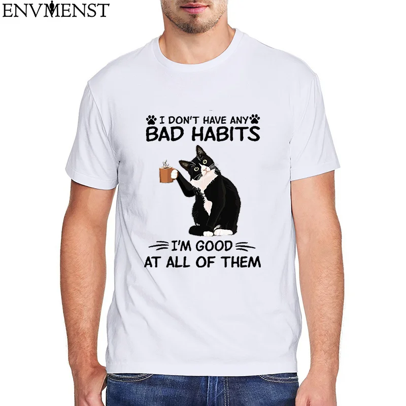 Футболка мужская с рисунком черной кошки забавная уличная одежда в стиле