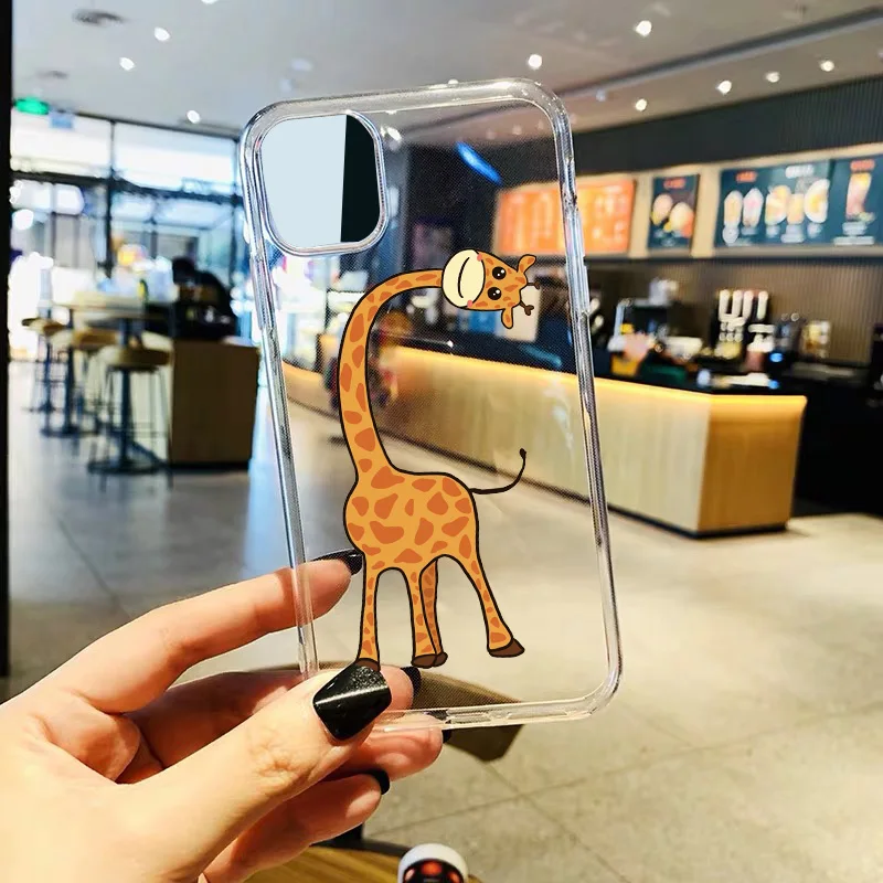 

Cute Cartoon Animal Giraffe Clear Case For Coque iphone 7 8 Plus 12 Mini 11 Pro Max SE 2020 XS MAX Cover For iphone X XR Case