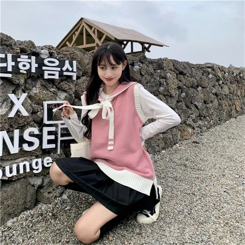 Женские свитера в японском стиле Kawaii Ulzzang милый свободный свитер с бантом для