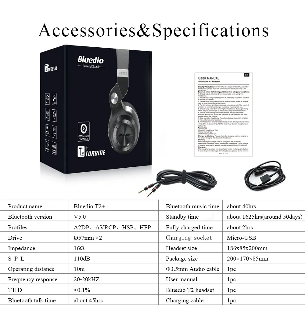 Wihite retail box Bluedio T2+ Bluetooth наушники Беспроводной Высокое качество гарнитура стерео звук Eairphone Четыре цвета с микрофон для звонков и музыки - Цвет: Wihite retail box