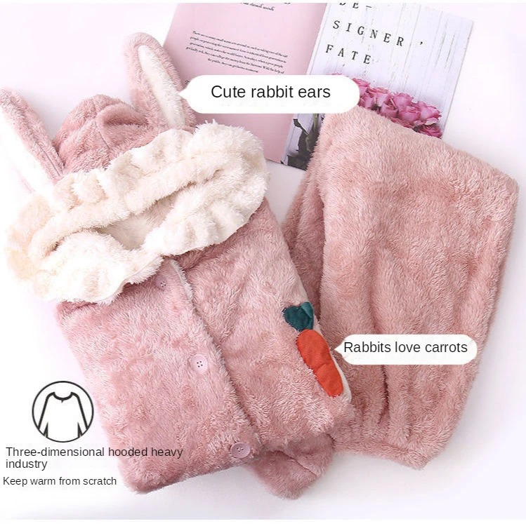 Coral Velvet Rabbit Ears Pajamas Female Fall and Winter Korean Version of The Student Cute Plus Velvet Home Clothes Robe Sets