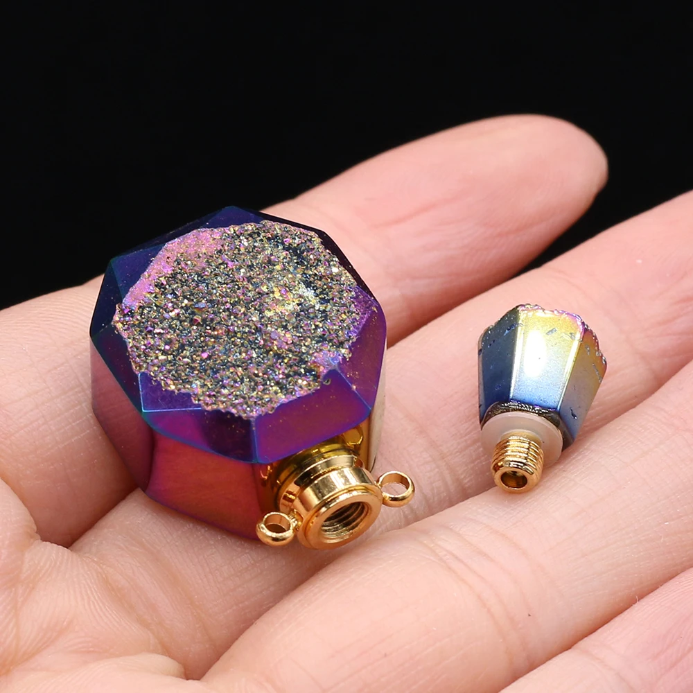 Natural Stone Perfume Bottle Rhombus Plating Pendant Essential Oil Diffuser For Jewelry Making DIY Necklace Accessories Gift 1PC | Украшения