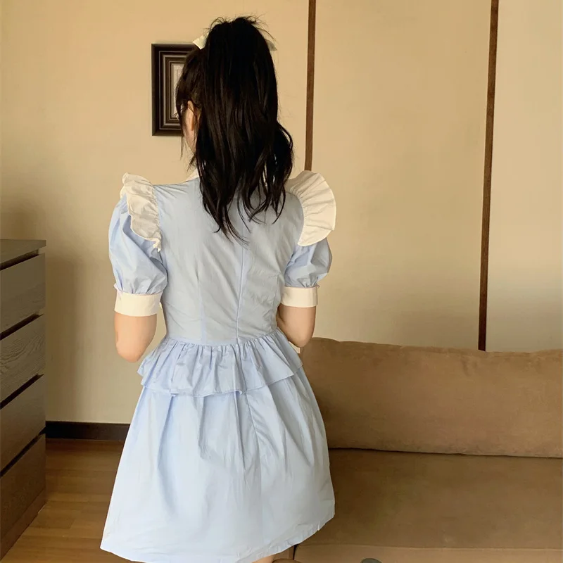 

Y2k Summer New Japanese Soft Girl Peter Pan Collar Dress Vintage Women Korean Kawaii Sweet Mini Dress Babydoll Cute Lolita Dress