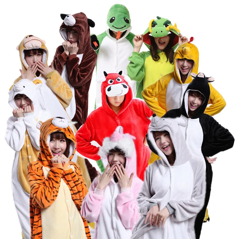 Women Animal Onesies Pajamas Rat Snake Zebra Chick Horse Dragon Dog Tiger Pig Monkey Rabbit Kigurumi Women's Homewear for Winter
