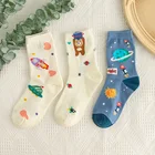 Осенне-зимние новые милые забавные хлопковые носки в Корейском стиле с изображением астронавта и планета с японским мультяшным рисунком