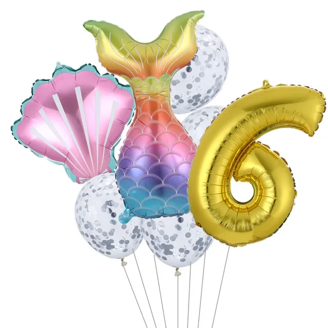 7 шт./лот Русалка Вечерние шары 30 дюймов номер воздушные из фольги для дня
