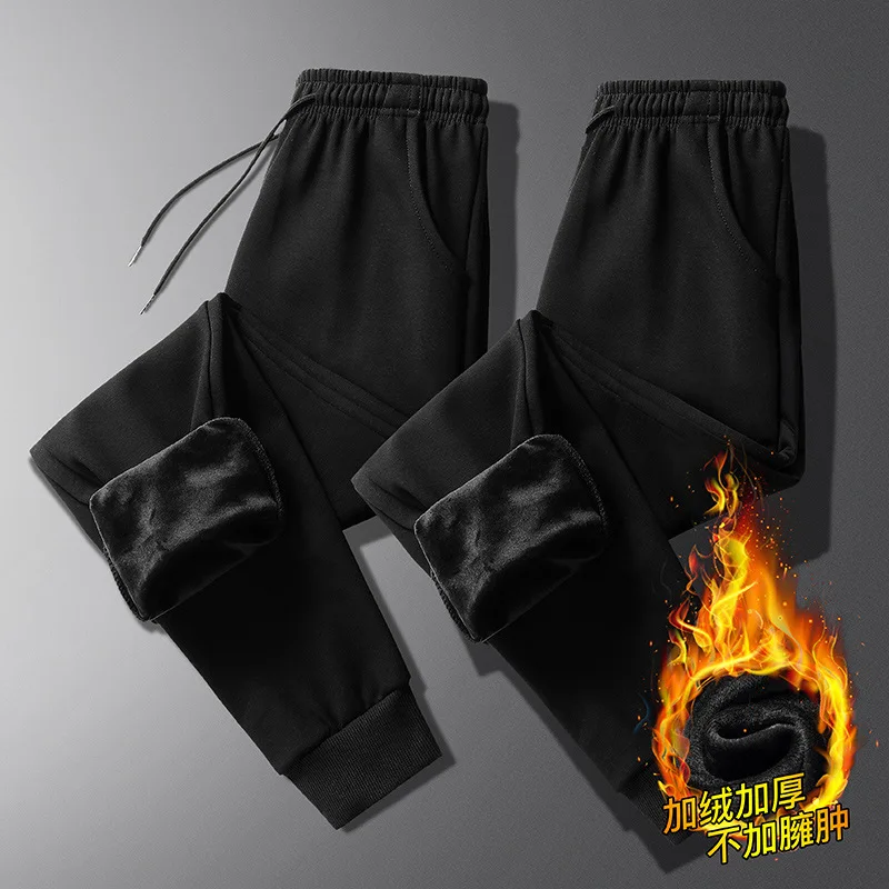 

Men's casual winter Plush pants Korean fashion printing corset Capris versatile loose tapered men's baggy pants