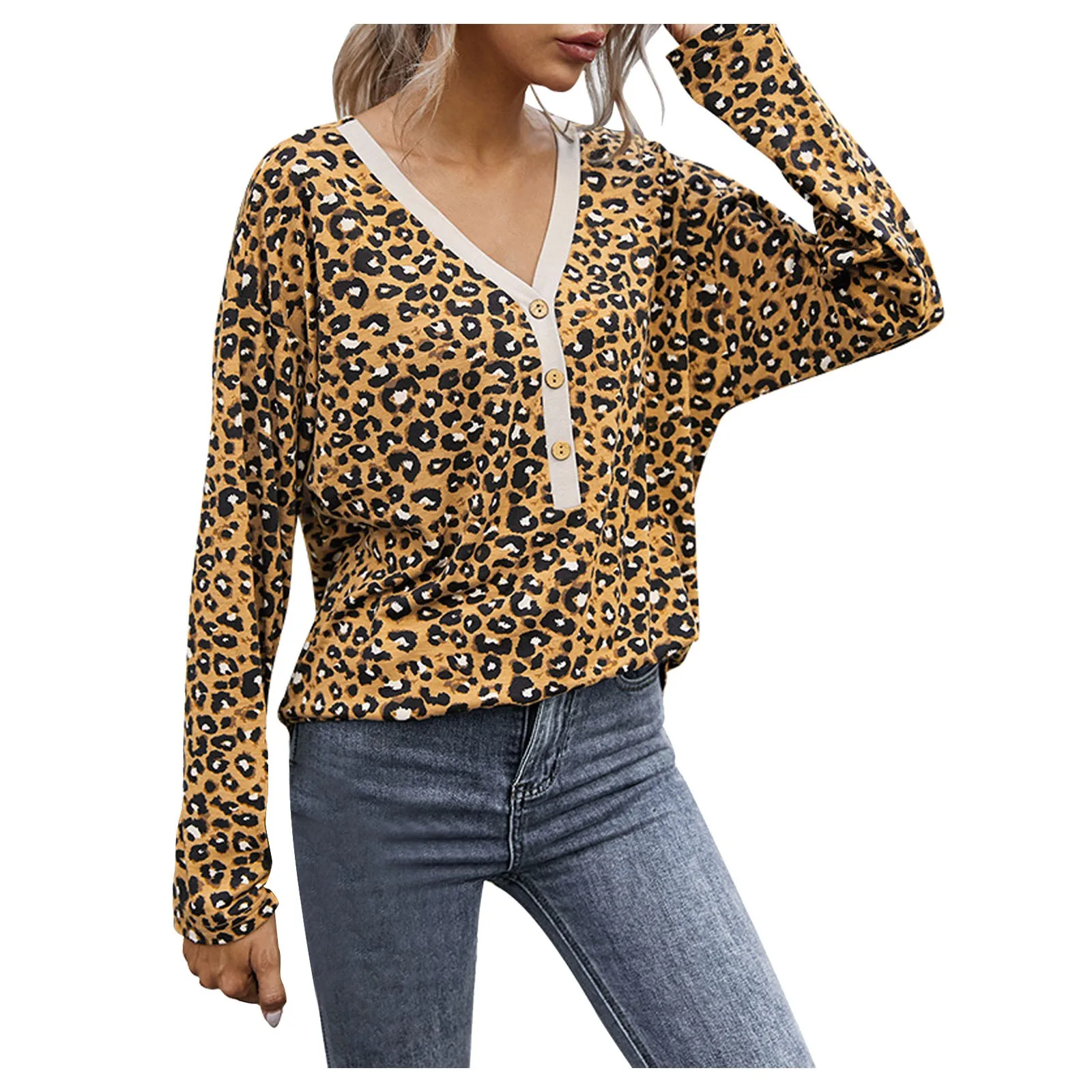 Кроп Топ женский с леопардовым принтом Модная вязаная блузка длинным рукавом
