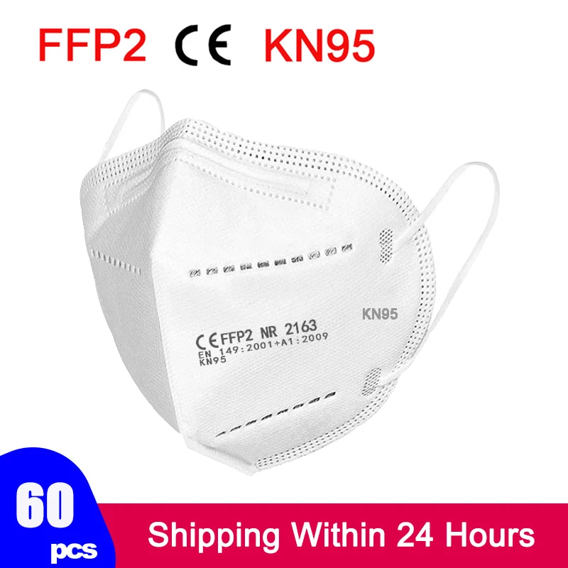 

60 Pcs FFP2 Masks CE Dust Mouth PM2.5 KN95 Mask mascarillas 5 Layers Filter маска Protective Face Mask 95% Filtration masque