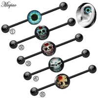miqiao 1 pcs retro skull head industrial barbell crossbar stud earrings european and american explosion models