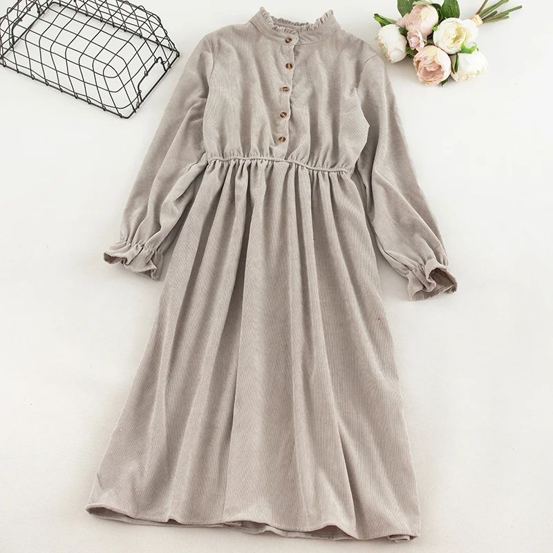 Женское вельветовое платье SINGRAIN Элегантное Длинное однотонное средней длины с