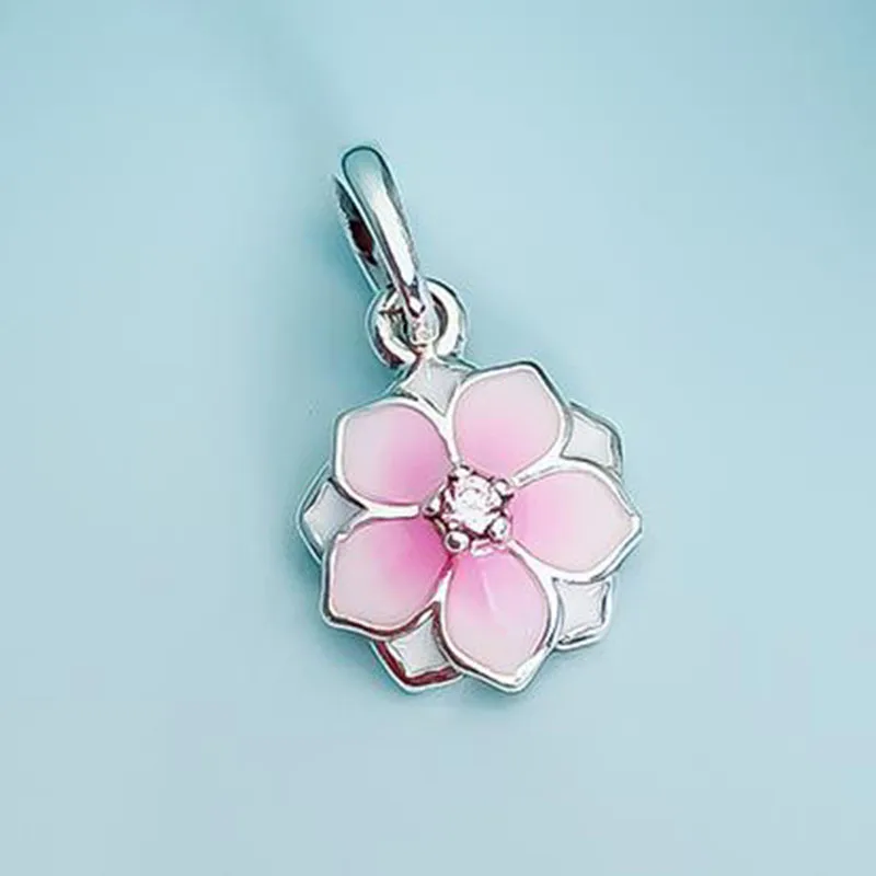 

100% 925 Sterling Silver Charm Ten Mile Peach Blossom Pendant Fit Pandora Women Bracelet & Necklace Diy Jewelry